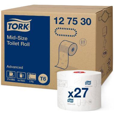 Toiletpapir Tork Advanced T6 Mid-Size 2-lags 100 mtr Hvid, Tork 127530