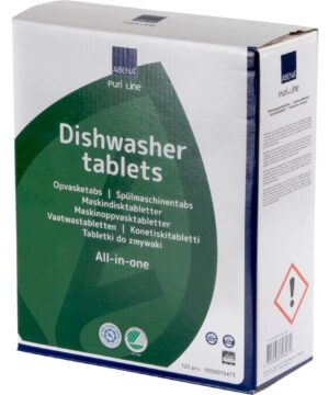 Opvasketabs, ABENA Puri-Line, all-in-one, vandopløselig folie, uden klor, farve og parfume, 120stk