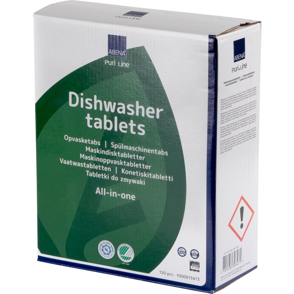 Opvasketabs, ABENA Puri-Line, all-in-one, vandopløselig folie, uden klor, farve og parfume, 120stk