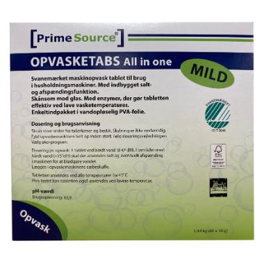 Maskinopvask Tabs Prime Source Mild All-In-One 80 stk Svanemærket Opløselig